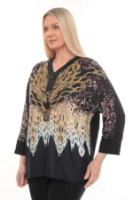 Tunika s V-výstrihom, animal vzorom a zlatými ornamentmi – Obrázok 2