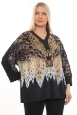 Tunika s V-výstrihom, animal vzorom a zlatými ornamentmi