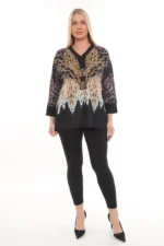 Tunika s V-výstrihom, animal vzorom a zlatými ornamentmi – Obrázok 3