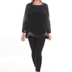 Čierna tunika s priesvitnými rukávmi a trblietavými lemami