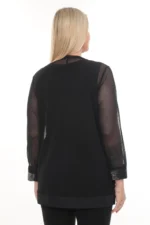 Čierna tunika s priesvitnými rukávmi a trblietavými lemami – Obrázok 3