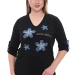 Dámske tričko V-Style s ozdobným lemovaním a 3/4 rukávom