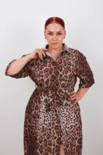Dámske košeľové šaty s leopardím vzorom a viazaním v páse – Obrázok 2