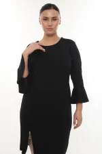 Dámske elegantné šaty s volánovými rukávmi a ozdobným zipsom – Obrázok 3