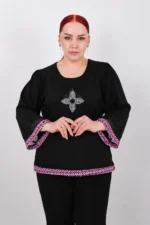 Dámska elegantná blúzka s 3/4 rukávmi a ozdobnou aplikáciou