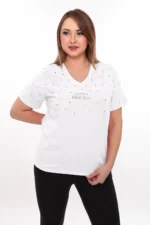 Dámske tričko s kamienkami a V-výstrihom