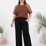 Elegantné dámske tričko Shine Beige s flitrovými rukávmi